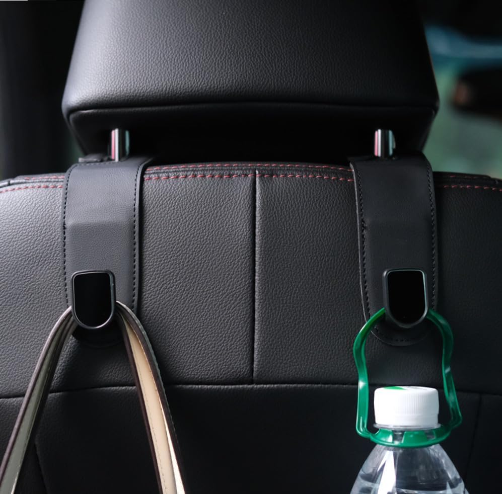 Qirc 2 ganchos de cuero para coche, organizador de almacenamiento de coche, gancho de bolsillo, gancho universal para reposacabezas del asiento trasero del...