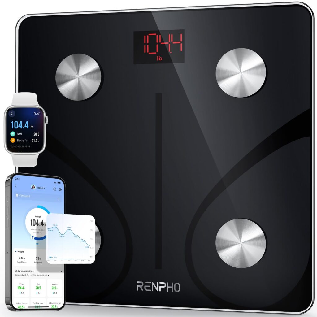 RENPHO Bascula de Baño Digital, Bascula Grasa Corporal y Muscular con App, Bascula Inteligente para Fitness, 13 Monitores de Composición Corporal Peso IMC...