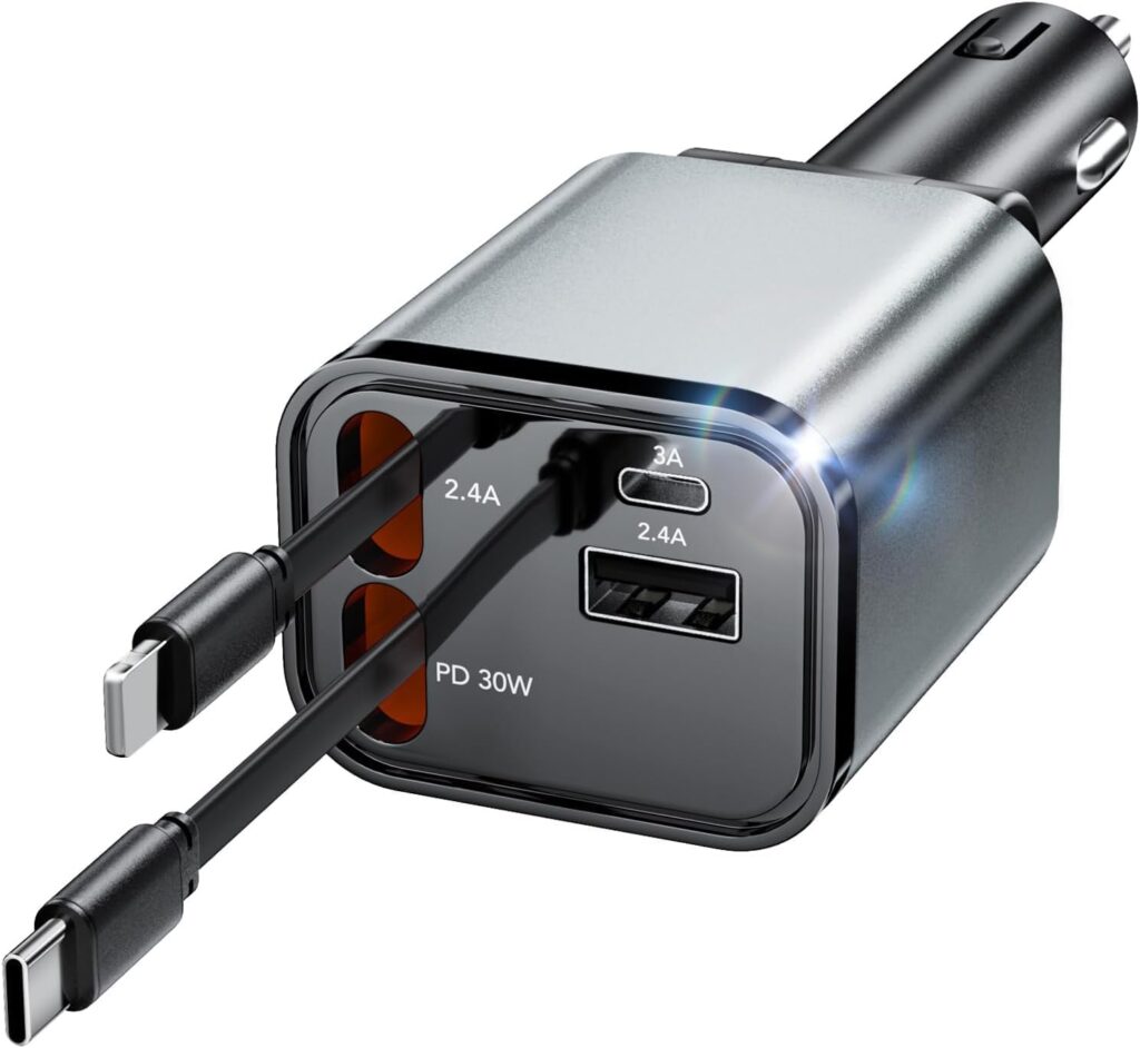 Aimtel Retráctil Cargador de Coche Compatible con iPhone 17/17 Pro,PD USB Carga Rapida Cargador Automóviles Coche Cargador Adaptador Mechero Coche...