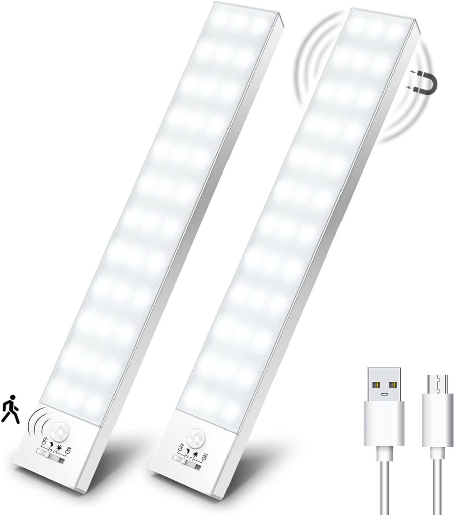 OUILA Luz LED Armario Magnética con Sensor Movimiento Blanco Natural 5000K 36 LEDs 4 Modos Luz LED Adhesiva USB Recargable 1000mAh Luce para Cocina, Armario...