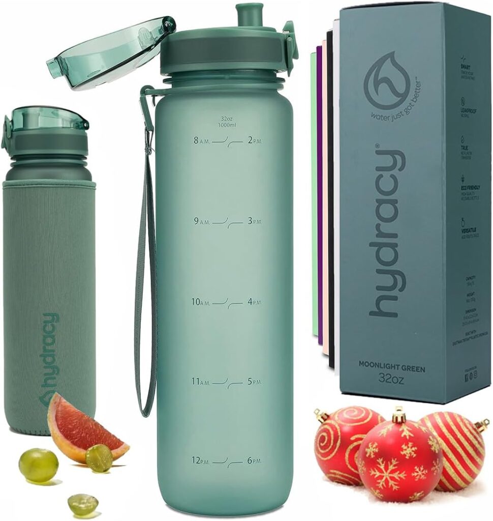 Hydracy Botella de Agua con Marcador de Tiempo - 1 L Botella de Agua Deportiva sin BPA - Botella de Gimnasio Antifugas con Funda Antitranspirante e Colador de Infusión
