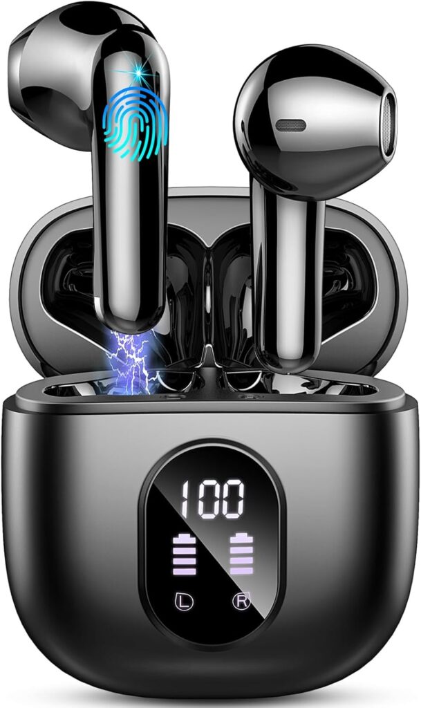 Auriculares Inalambricos, Auriculares Bluetooth 5.3 HiFi Estéreo, 50H Cascos Inalambricos Bluetooth con 4 HD Mic,2024 Audifonos Inalambricos Cancelacion de Ruido ENC/Pantalla LED/IP7 Impermeable/USB-C [Clase de eficiencia energética A+++]