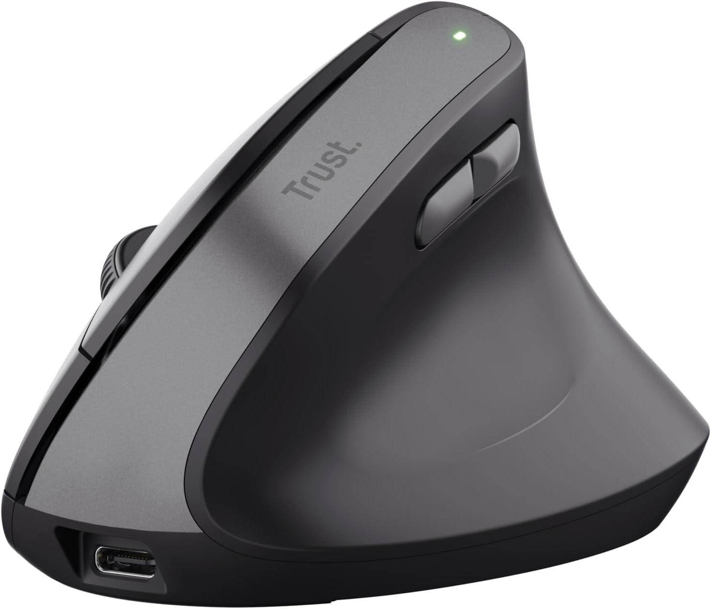 Trust Yuno Ratón Vertical Inalámbrico, Ratón Ergonómico Recargable 2.4GHz, Reducir la Tensión en Brazos y Muñecas, 800-2400 dpi, 70% Plástico Reciclado, PC Portátil Mac - Negro