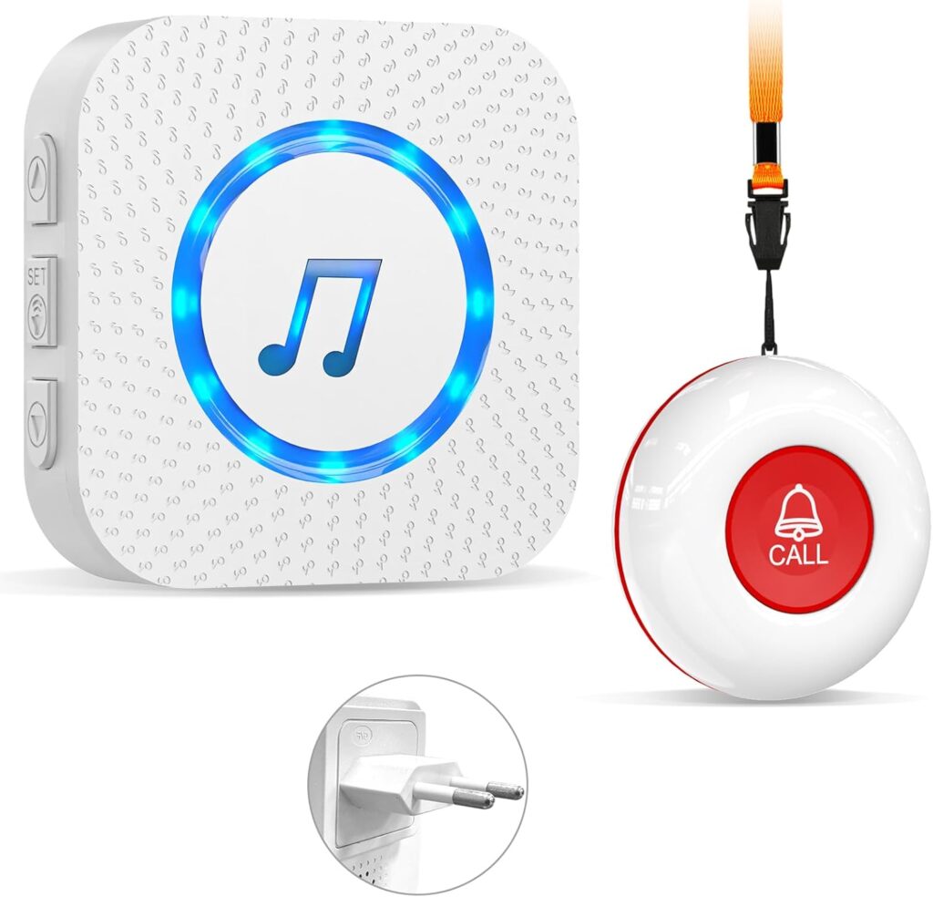 ChunHee Boton Emergencia Ancianoscon Avisador Personas Mayores Receptor Inalámbrico Integrado con Alarma SOS de 150 Metros Aviso y Receptor para Mayores