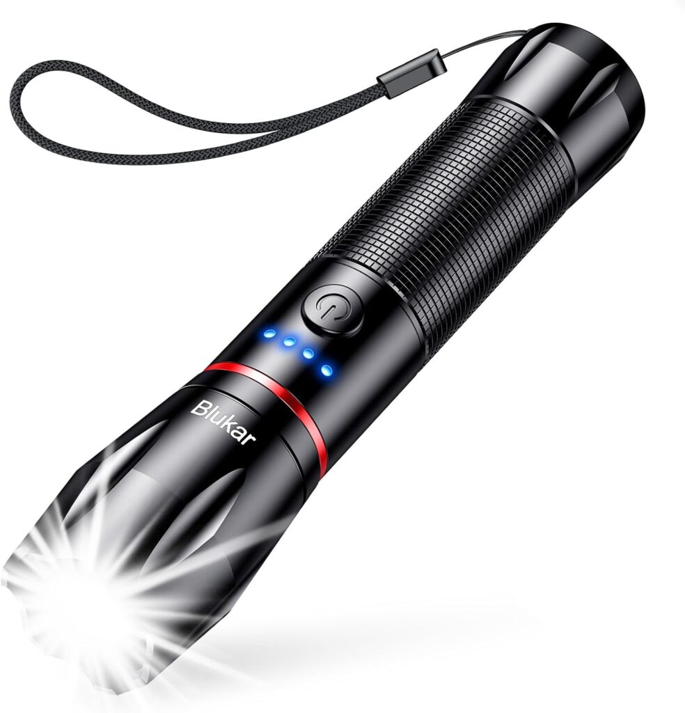 Blukar Linterna LED Recargable, Super Brillante Linternas de Aluminio con 5 Modos de Luz, 2000L Flashlight de Mano Impermeable Enfoque Ajustable para Camping, Senderismo, Emergencia, DIY [Clase de eficiencia energética A+++]