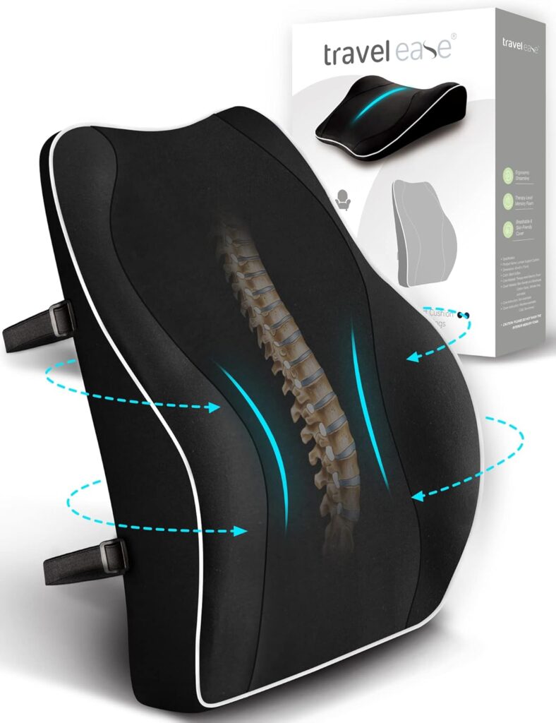 Travel Ease Cojín de Soporte Lumbar Ergonómico, Respaldo de Espuma Viscoelástica para Asiento de Automóvil, Silla de Oficina, Respaldo con Cubierta...