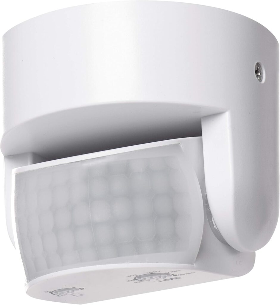 EMOS Detector de Movimiento infrarrojo IP44, 12 m, 180°, 3–2000 Lux, 10 s–15 min, 230 V, Interior/Exterior, Montaje en Superficie, Blanco