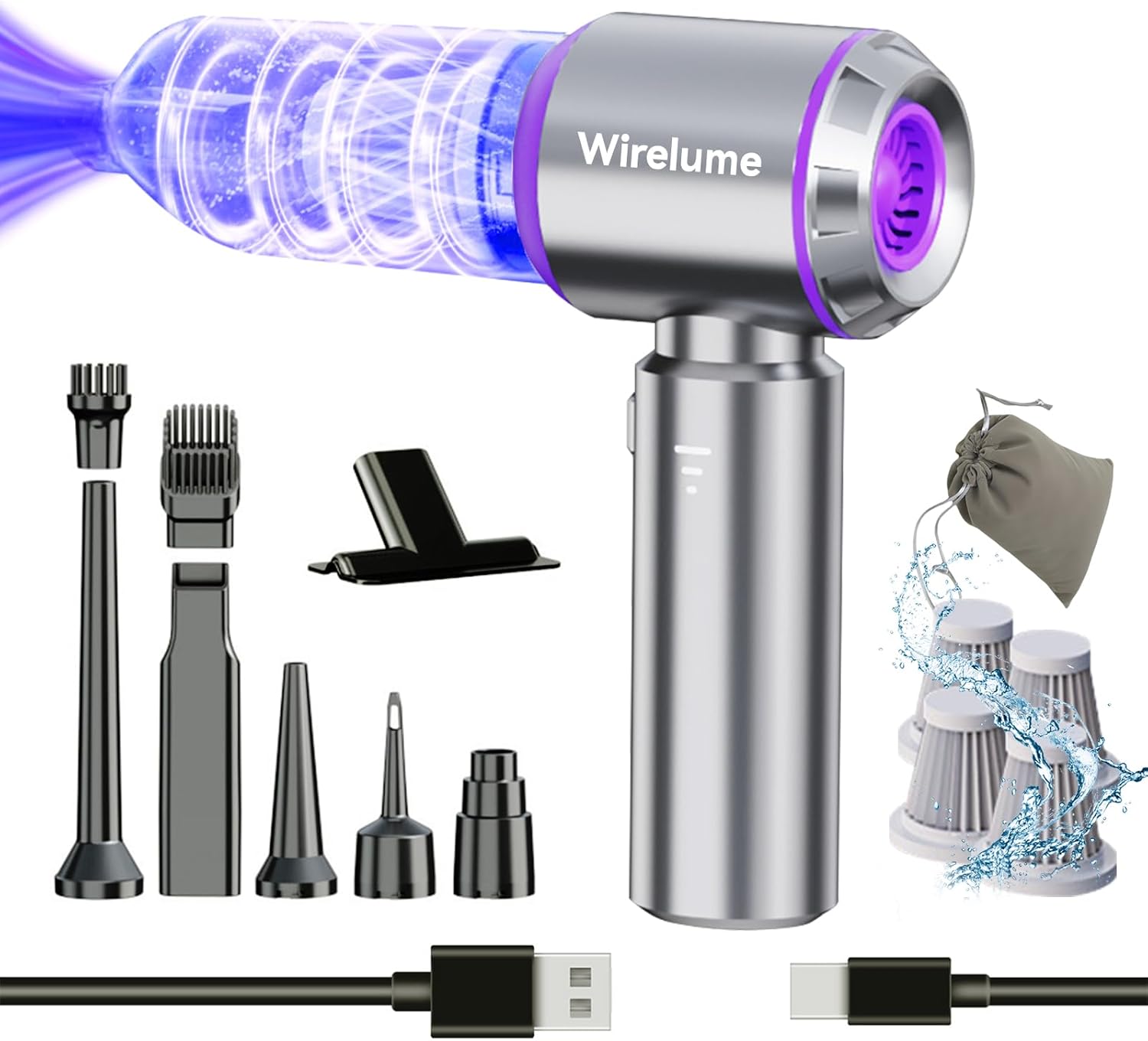 Wirelume Aspirador de Mano para Coche inalámbrica Potente 22000 Pa succión ciclónica Fuerte Motor Mini pequeña de Mesa sin escobillas portátil Recargable Ligera para Pelo de Mascotas, vehículo, hogar