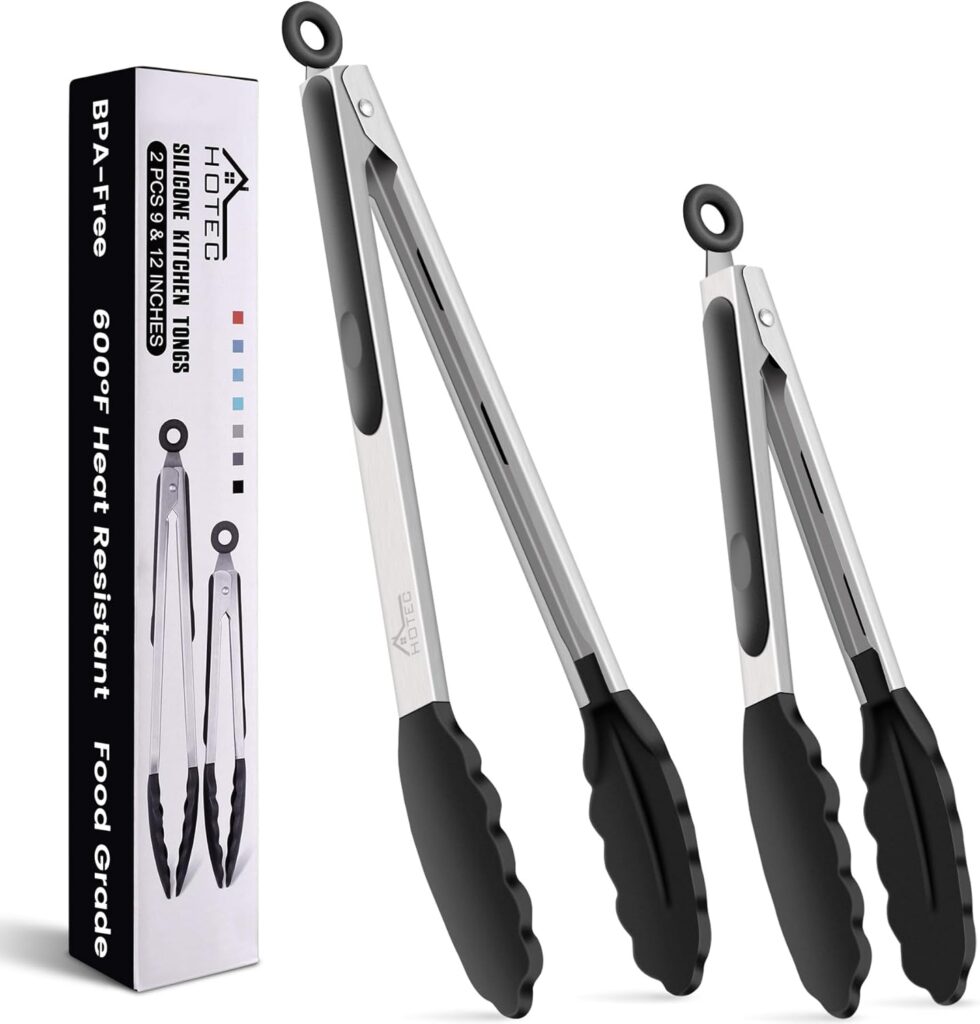 HOTEC Pinzas de cocina de acero inoxidable premium con puntas de silicona Juego de pinzas para barbacoa de 2-23 cm y 30,5 cm