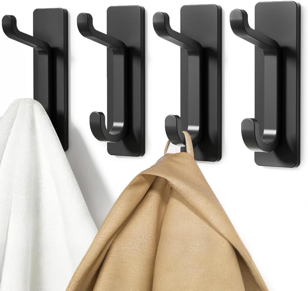 Gancho Adhesivo De Pared, Soporte Para Toallas De Baño, Gancho Para Toallas De Cocina, Gancho Adhesivo Para Abrigos, Accesorio De Pared Sin Taladrar, Impermeable, Inoxidable, Negro, 4 Piezas