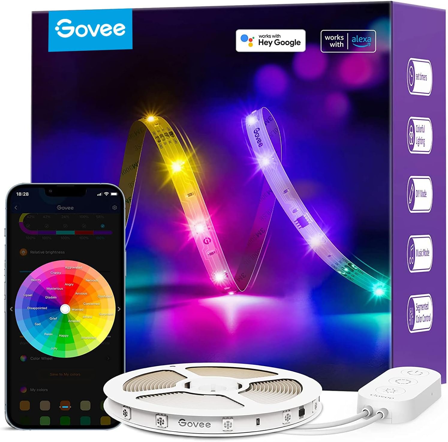 Govee Tiras LED WiFi 5M, Luces LED RGBIC con Control por Alexa, Google Assistant y App, Inteligente Control Segmentado, DIY, Sincronización de música para...