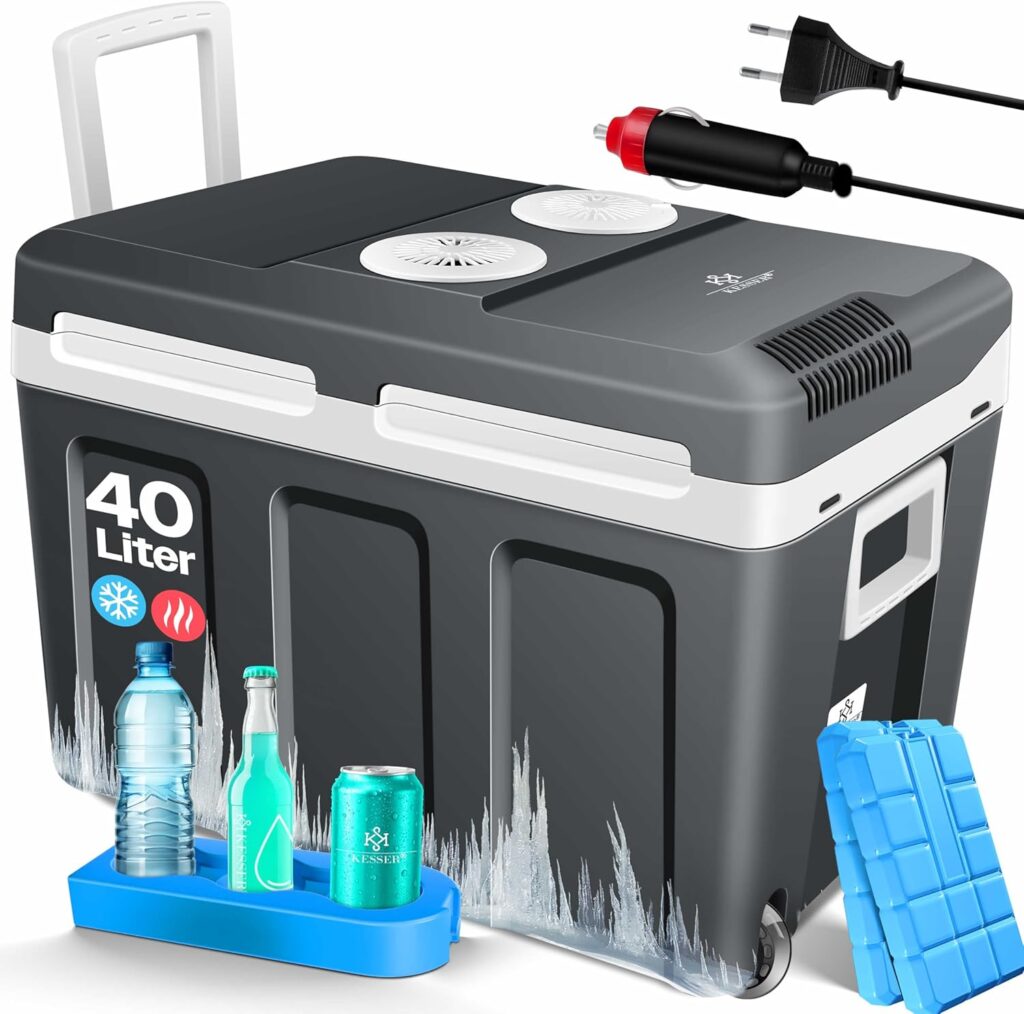 KESSER® Nevera eléctrica portátil 40L con Ruedas | Calienta y enfría | Termoeléctrica | Mini Nevera | 12V y 230V | para Coche, Camping y Enchufe | Modo Eco | Incluye acumuladores de frío