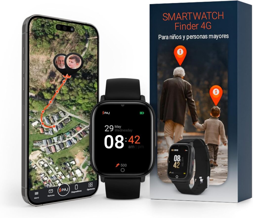 PAJ SMARTWATCH Finder 4G para niños y Mayores – GPS, Alarma SOS, cámara, Mensajes de Voz, ubicación en Tiempo Real, Resistente al Agua, fácil Uso, Ideal para niños, Mayores y Personas con Demencia