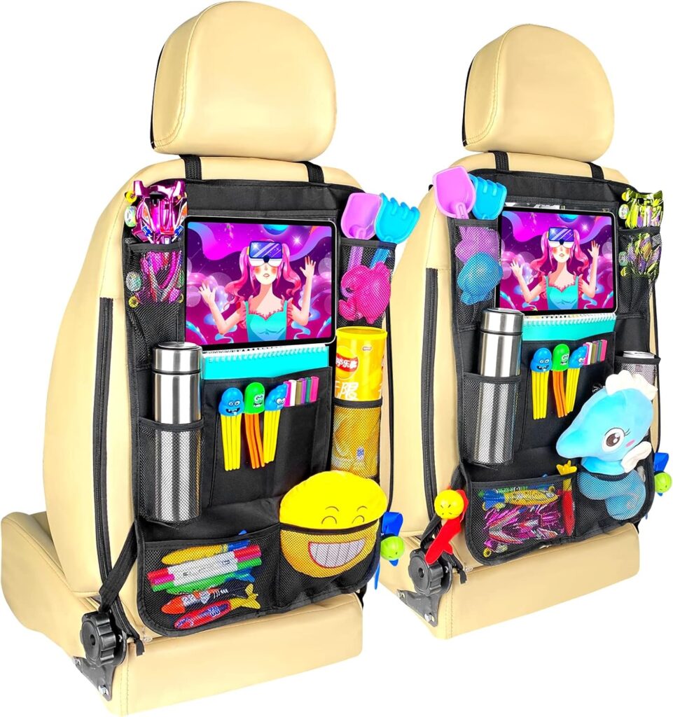 Newaner 2 piezas Organizadores para Coche llevar multibolsillos tela oxford evitar patadas asiento trasero del coche organizador grande,12 pulgadas iPad/bolsillo, lorganizador asiento coche niños.