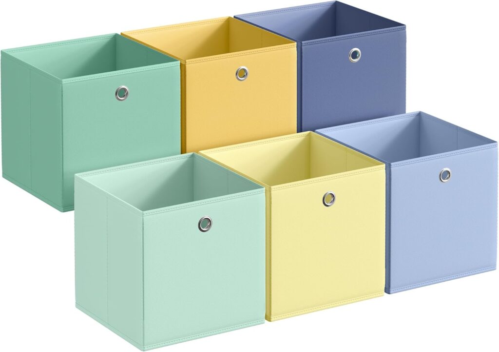 SONGMICS Caja de Almacenaje, Juego de 6, sin Olores, Organizadores Plegables, 33 x 33 x 33 cm, Tela, para Estantería Cúbica, de Colores, Cesta de Almacenaje, para Dormitorio, Salón RFB233XA08