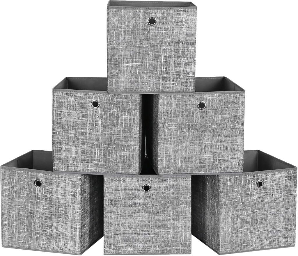 
SONGMICS RFB02LG-3 - Cajas de almacenamiento plegables (6 unidades, 30 x 30 x 30 cm, para juguetes, ropa, color gris jaspeado)