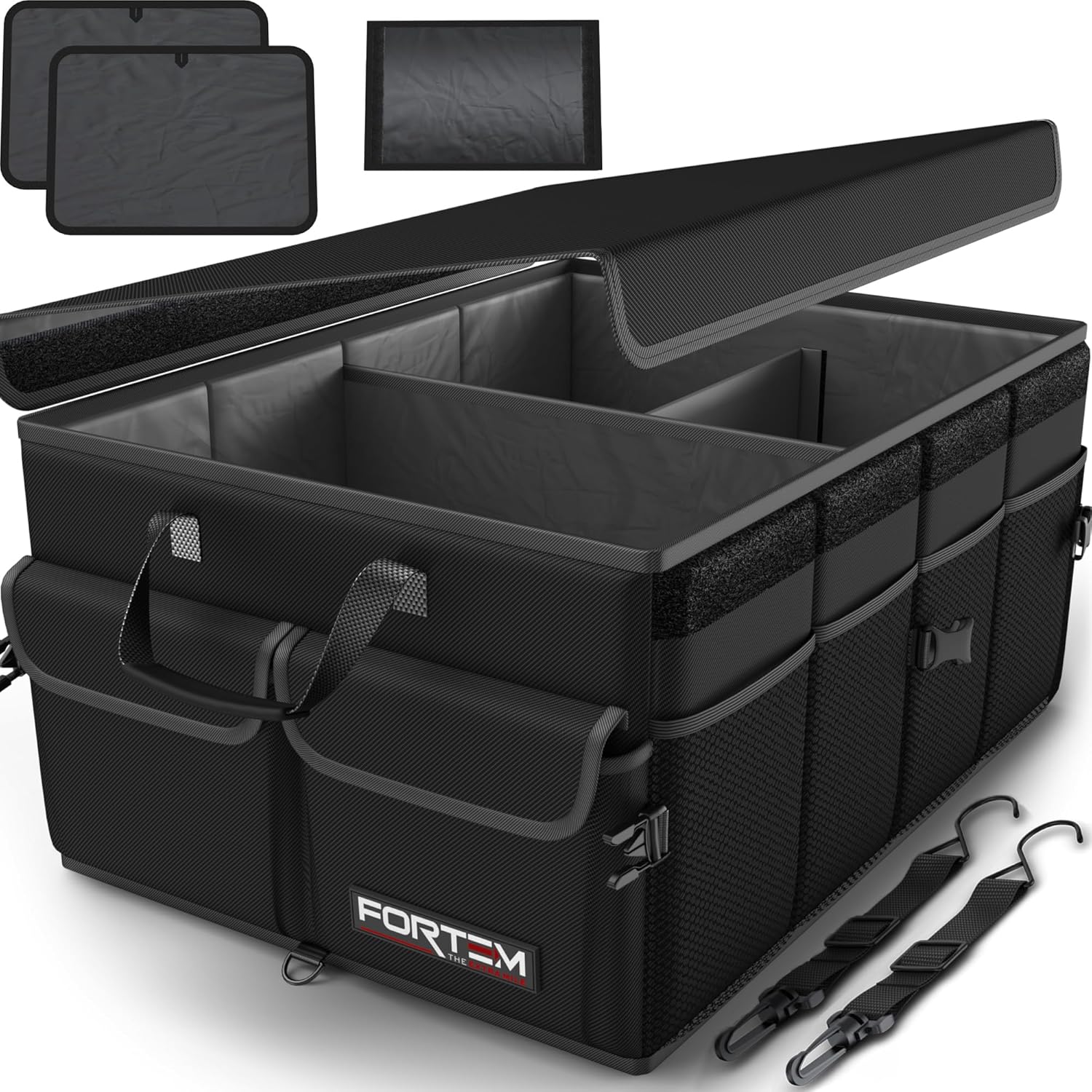 FORTEM Organizador Maletero Coche, Caja Plegable SUV con Compartimentos, Accesorios Auto Mujer Hombre, Tela Oxford 600D, Base Antideslizante, Correas...