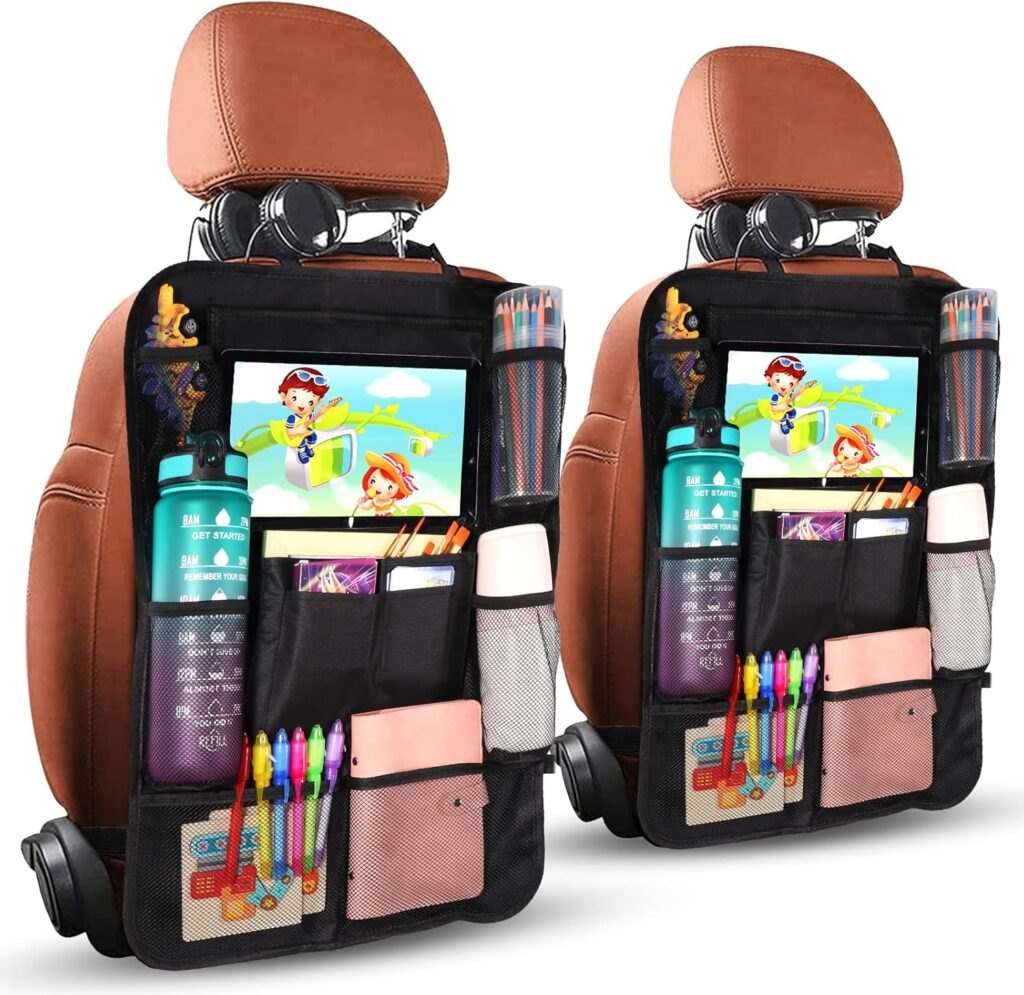 Diboniur Organizador Asiento Coche, 2 piezas Protectores de Asiento para Coche, Organizador Asiento Trasero Niños para Tablet iPad de 9.7'' y 10.5'' para Juguetes Libros