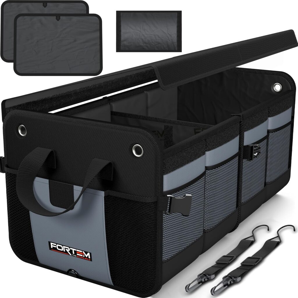 FORTEM Organizador Maletero SUV, Caja Plegable con Compartimentos, Accesorios Auto Mujer Hombre, Tela Oxford 1680D, Base Antideslizante, Correas Ajustables,...