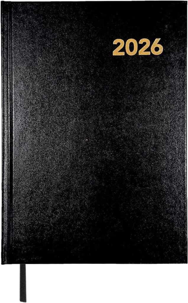 PROMO-SHOP - Agenda Negra 2026 PERSONALIZADA con tu Logo de Empresa o Foto, Tapa Forrada en Vinilo, 12 Meses, Página por Día de Lunes a Viernes, Tamaño A5