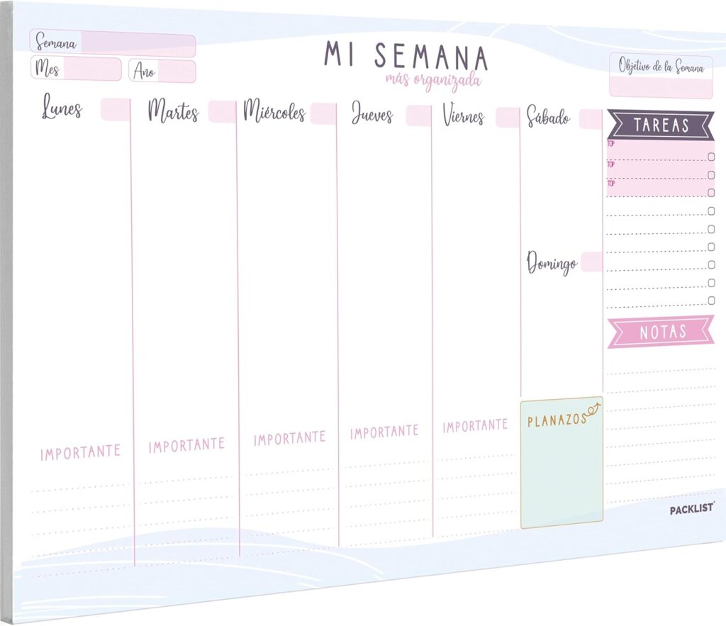 
PACKLIST® Planificador Semanal A4 | Organizador Semanal de Escritorio | Bloc de Notas Planning | Agenda de Mesa para Tareas y Citas | Ideal para Oficina y Hogar